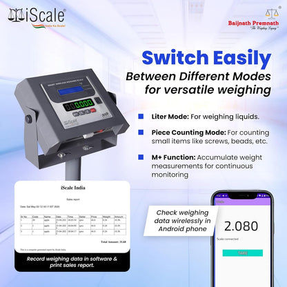iScale W-100m Wireless Weighing Scale 100kg, 10g Accuracy | 400x400mm MS Platform | PC & Android App | OIML & ISO Certified | Maintenance-Free Weight Machine for Shop, Industrial & Commercial Use
