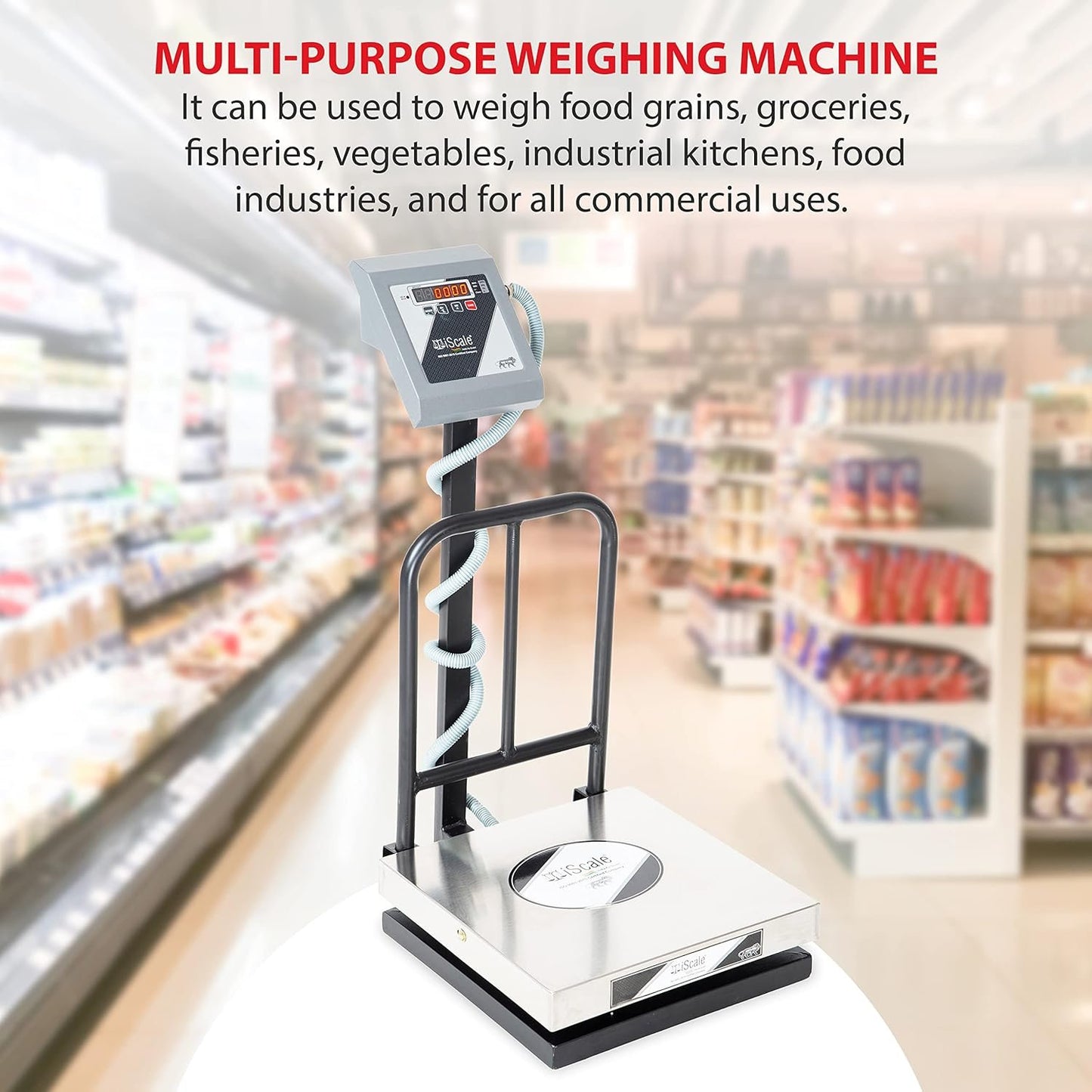 iScale i-12 Bluetooth Platform Scale | 100kg× 10g | SS Pan size 400x400mm | Front & Back Red Display | Free Android/Pc App Billing | For Commercial & Industrial Use