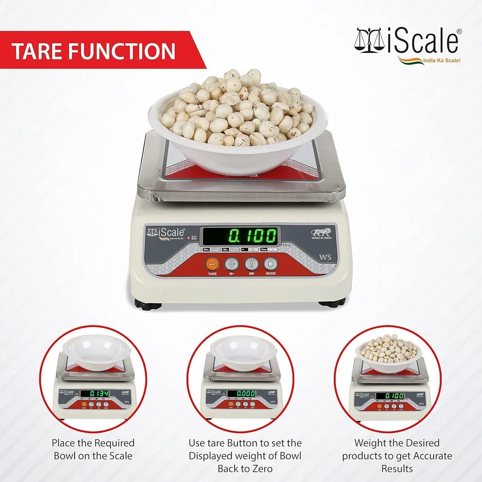iScale i-04-RS232, 15kg x 200mg commercial scale with stamp & certificate, 175x225mm SS Pan, Front & Back Green Display, Rechargeable