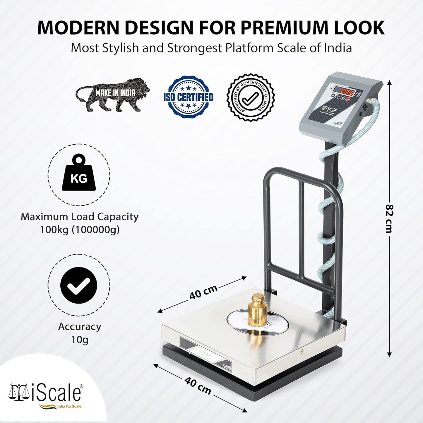 iScale i-12 Bluetooth Platform Scale | 100kg× 10g | SS Pan size 400x400mm | Front & Back Red Display | Free Android/Pc App Billing | For Commercial & Industrial Use