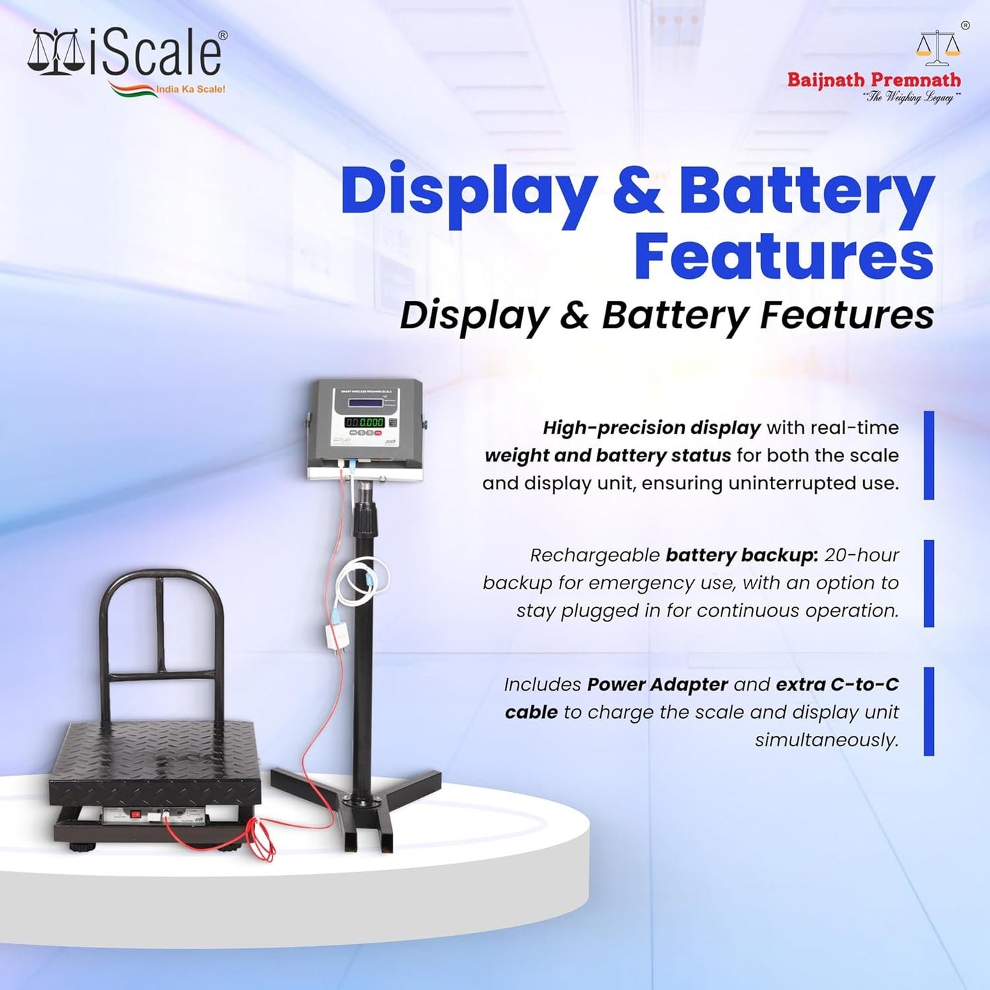 iScale W-100m Wireless Weighing Scale 100kg, 10g Accuracy | 400x400mm MS Platform | PC & Android App | OIML & ISO Certified | Maintenance-Free Weight Machine for Shop, Industrial & Commercial Use