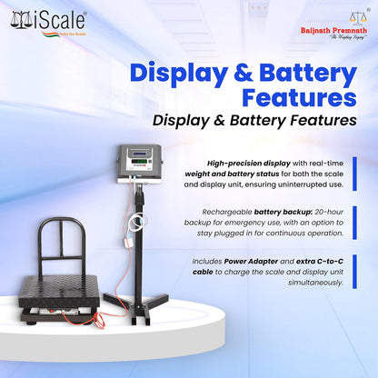 iScale W-150m Wireless Weighing Scale 150kg, 20g Accuracy | 450x450mm MS Platform | PC & Android App | OIML & ISO Certified | Maintenance-Free Weight Machine for Shop, Industrial & Commercial Use