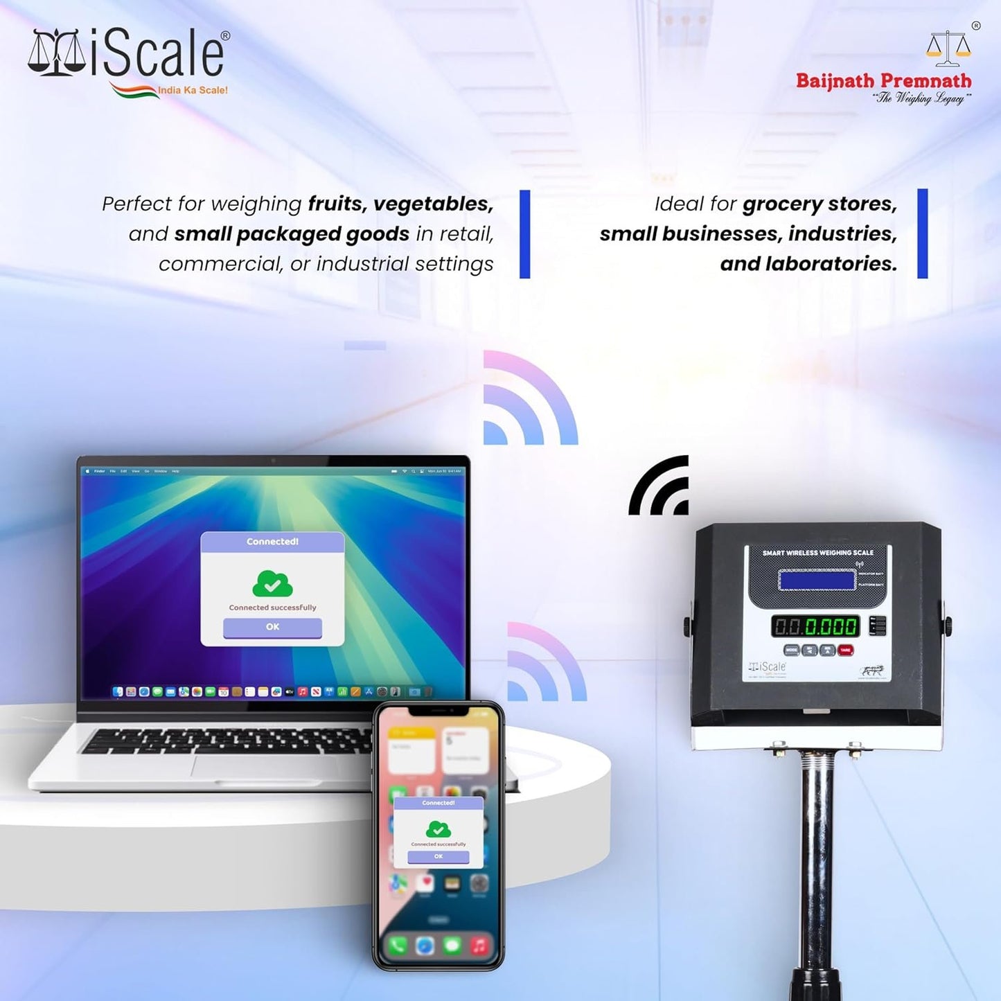 iScale W-100m Wireless Weighing Scale 100kg, 10g Accuracy | 400x400mm MS Platform | PC & Android App | OIML & ISO Certified | Maintenance-Free Weight Machine for Shop, Industrial & Commercial Use