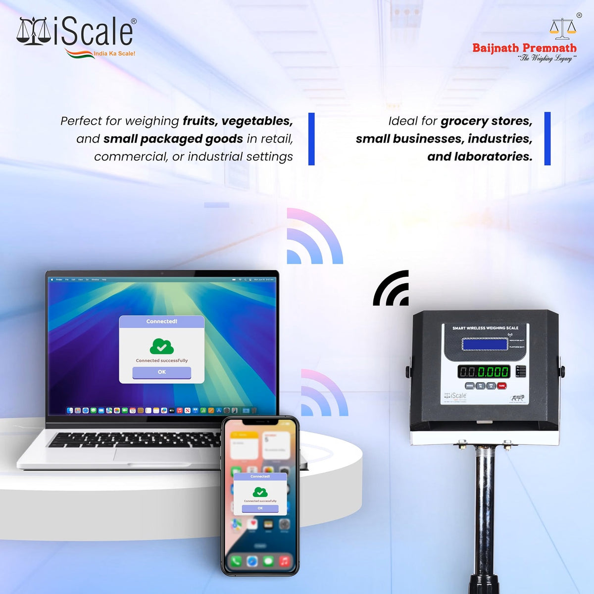 iScale W-150m Wireless Weighing Scale 150kg, 20g Accuracy | 450x450mm MS Platform | PC & Android App | OIML & ISO Certified | Maintenance-Free Weight Machine for Shop, Industrial & Commercial Use