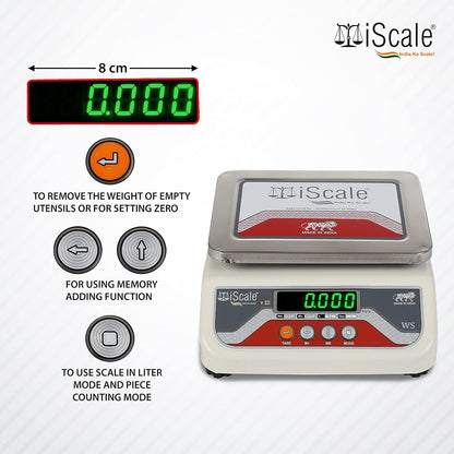iScale S-04 15kg x 500mg Smart Bluetooth Scale | Stamp & Certificate | 175x225mm SS Pan | Free Android & Windows Weight Recording App | Front & Back Green Display
