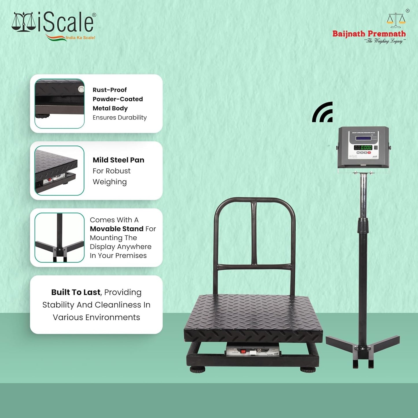 iScale W-200m Wireless Weighing Scale 200kg, 20g Accuracy | 500x500mm MS Platform | PC & Android App | OIML & ISO Certified | Maintenance-Free Weight Machine for Shop, Industrial & Commercial Use