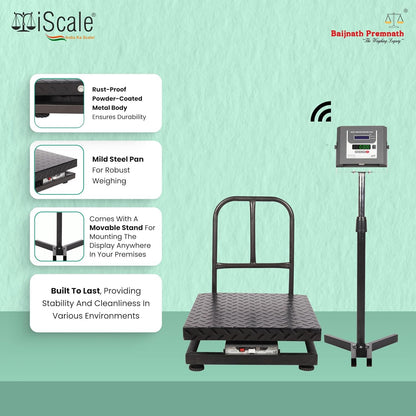iScale W-200m Wireless Weighing Scale 200kg, 20g Accuracy | 500x500mm MS Platform | PC & Android App | OIML & ISO Certified | Maintenance-Free Weight Machine for Shop, Industrial & Commercial Use