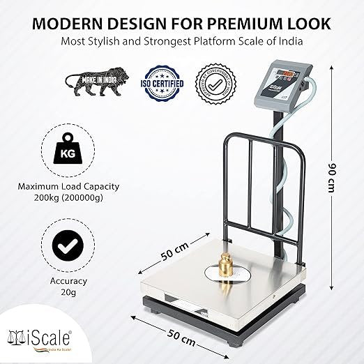 iScale i-16 Bluetooth Platform Scale | 150kg× 20g | SS Pan size 450x450mm | Front & Back Red Display | Free Android/Pc App Billing | For Commercial & Industrial Use