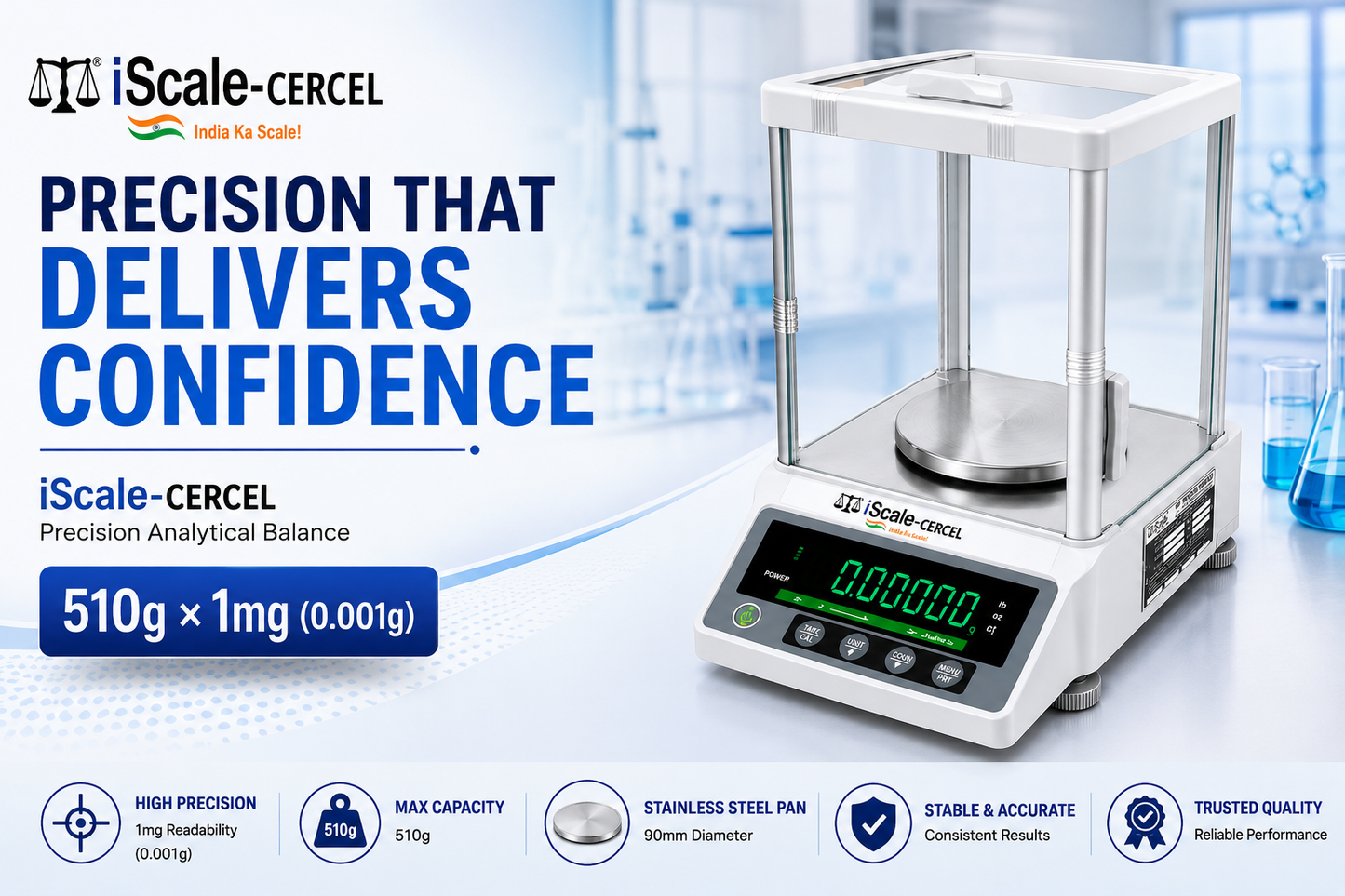 iScale Cerkel i-35 Analytical Balance 510g x 0.001g (1mg) |  NABL Calibration Certificate & 200g Test Weight | Ideal for Gold Jewellery, Lab & Research purpose |