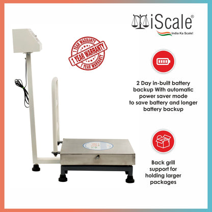 iScale ISP-60S, 60kg x 10g platform scale, 400x400mm SS Pan, Front & Back Red Display, Chargeable