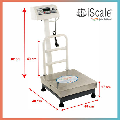 iScale ISP-60S, 60kg x 10g platform scale, 400x400mm SS Pan, Front & Back Red Display, Chargeable