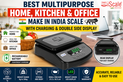 iScale Go-Lite Pro, 30Kg X 1G, Small Pan Size 21.5X16.5Cm, Best Suitable For 5-10Kg, Domestic All-Purpose Weighing Scale, Double Side Display, ABS Body (For domestic use only)