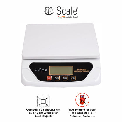 iScale i-500 30kg x 1g Electronic Kitchen and Multipurpose Weighing Machine with Direct Power Adapter; Small Pan Size 21.5 x 17.5 cm (For Domestic use, Not A Legal Scale for Commercial use)