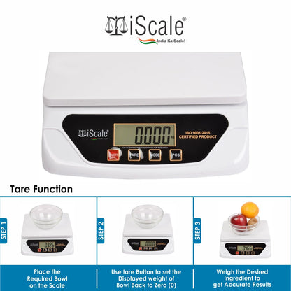iScale i-500 30kg x 1g Electronic Kitchen and Multipurpose Weighing Machine with Direct Power Adapter; Small Pan Size 21.5 x 17.5 cm (For Domestic use, Not A Legal Scale for Commercial use)