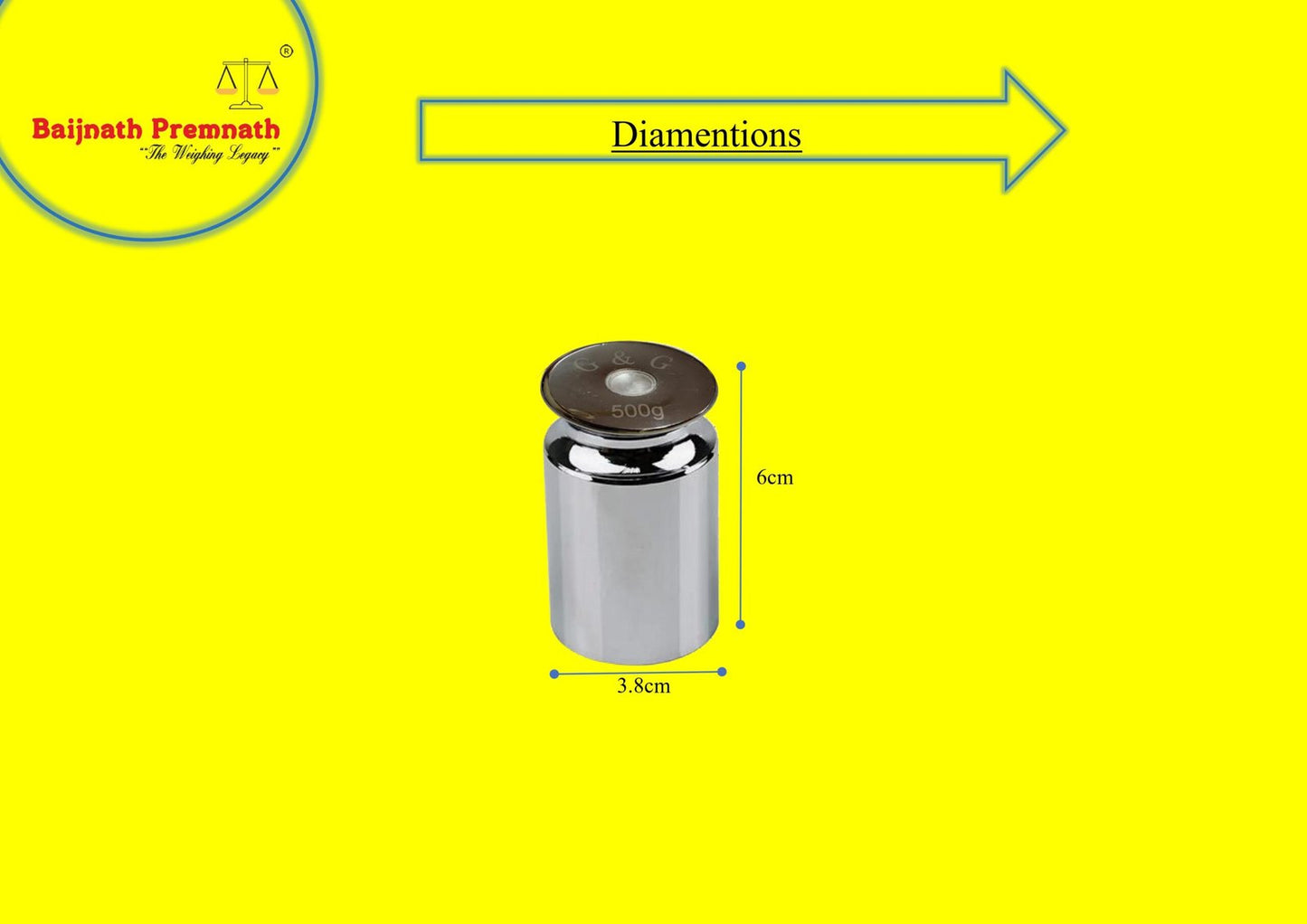 Baijnath Premnath 500g OIML M2 Class Stainless Steel Test weight for Testing & Calibration with NABL Certificate, Precision 80mg with ABS container