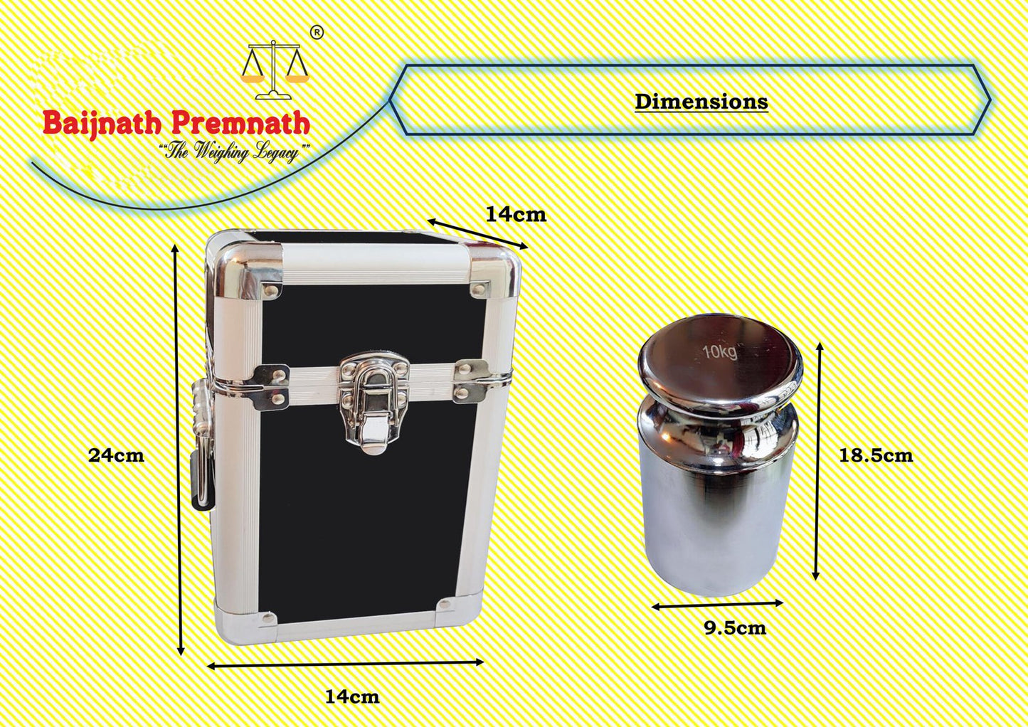 Baijnath Premnath 10000g (10kg) OIML M2 Class Stainless Steel Test weight for Testing & Calibration with NABL Certificate, Precision 1600mg with Industrial Alloy Safety Case for handling