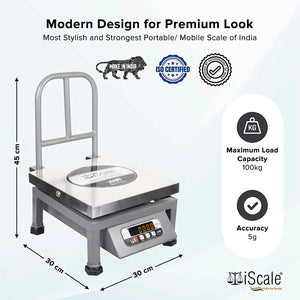 iScale i-20, 100kg x 10g commercial portable scale with stamp & certificate, 300x300mm SS Pan, Front & Back Red Display, Chargeable