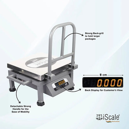 iScale i-20, 100kg x 10g commercial portable scale with stamp & certificate, 300x300mm SS Pan, Front & Back Red Display, Chargeable