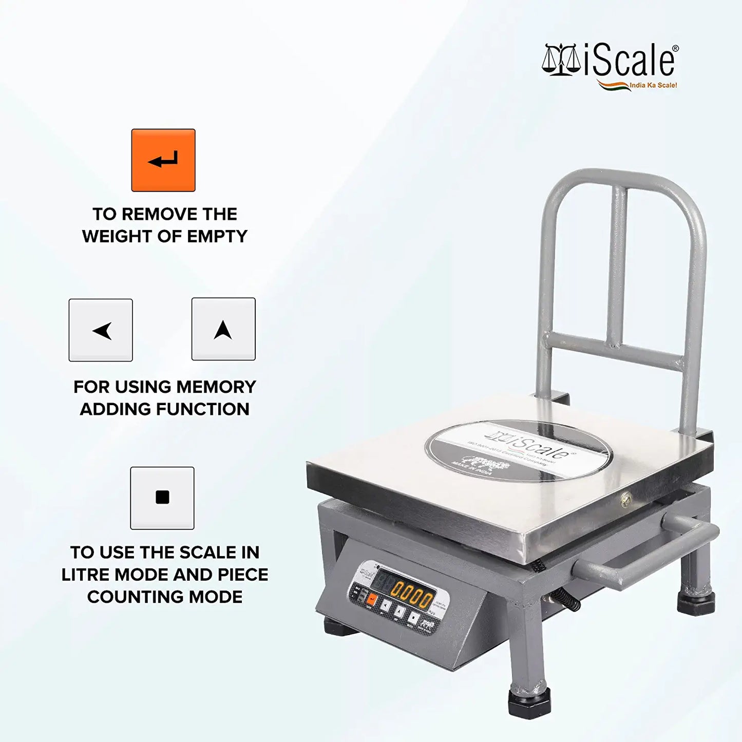 iScale i-20, 100kg x 10g commercial portable scale with stamp & certificate, 300x300mm SS Pan, Front & Back Red Display, Chargeable