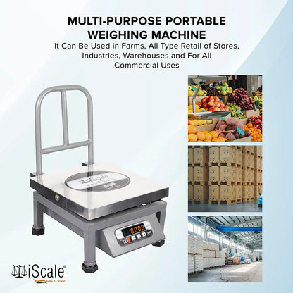 iScale i-20, 100kg x 10g commercial portable scale with stamp & certificate, 300x300mm SS Pan, Front & Back Red Display, Chargeable