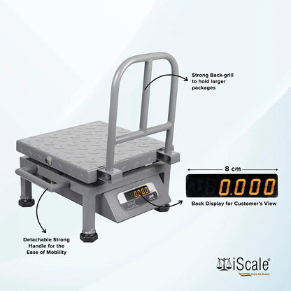 iScale i-21, 100kg x 10g commercial portable scale with stamp & certificate, 300x300mm MS Pan, Front & Back Red Display, Chargeable