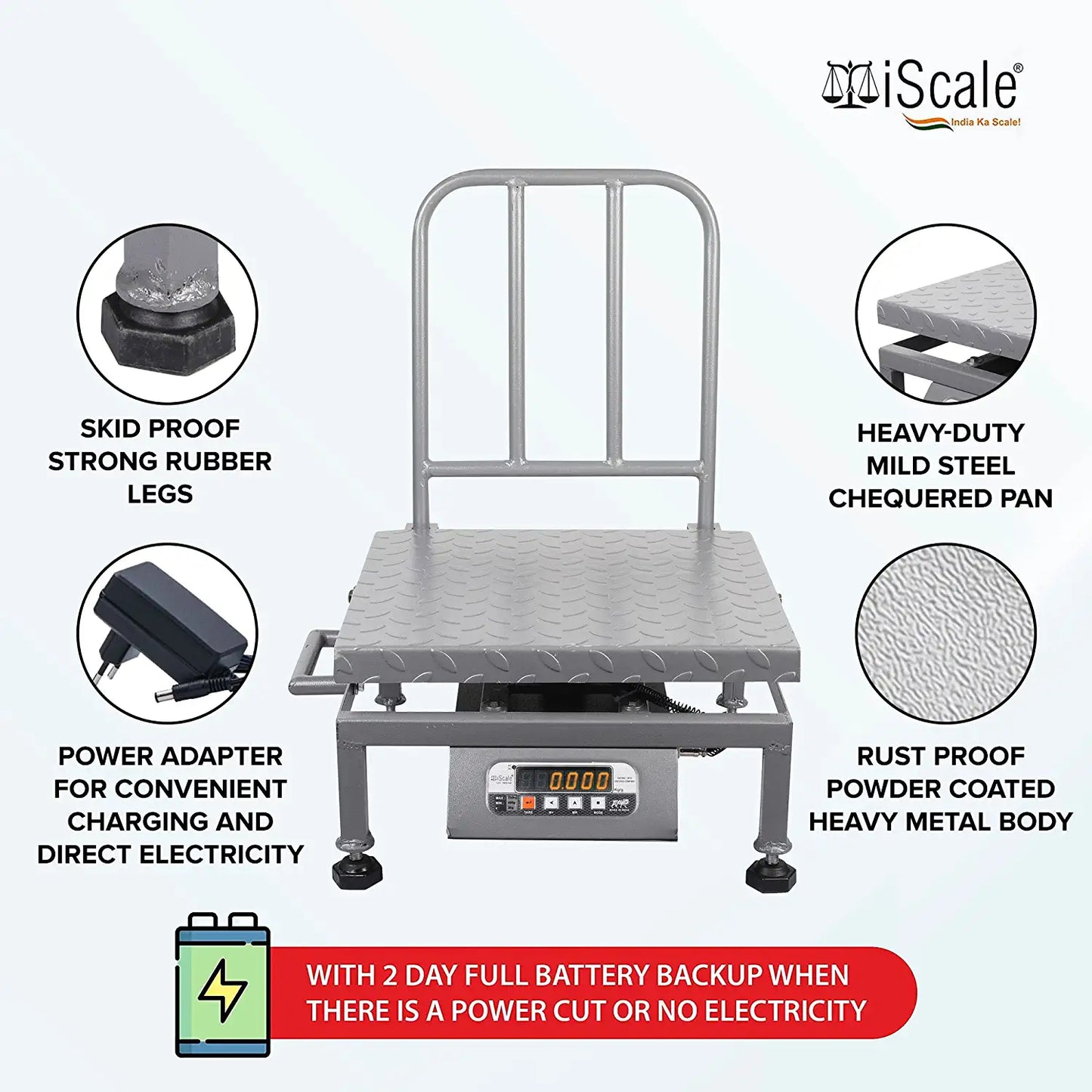 iScale i-23, 200kg x 20g commercial portable scale with stamp & certificate, 400x400mm MS Pan, Front & Back Red Display, Chargeable