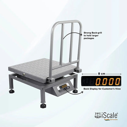 iScale i-23, 150kg x 20g commercial portable scale with stamp & certificate, 400x400mm MS Pan, Front & Back Red Display, Chargeable