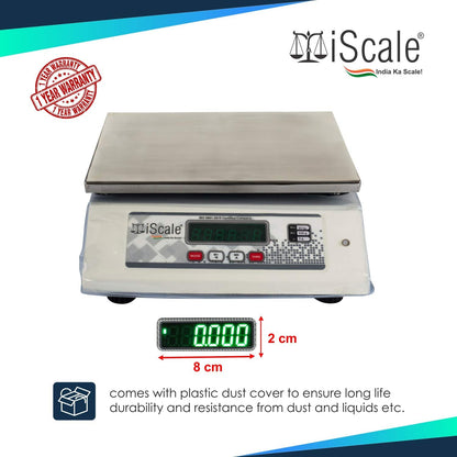 iScale IST-30F 30kg x 1g, Premium Digital Scale with Front & back Display, SS Pan, 10x12" for Shop, Factory and Commercial Purposes with RS232 Serial port for computer connectivity & data transfer