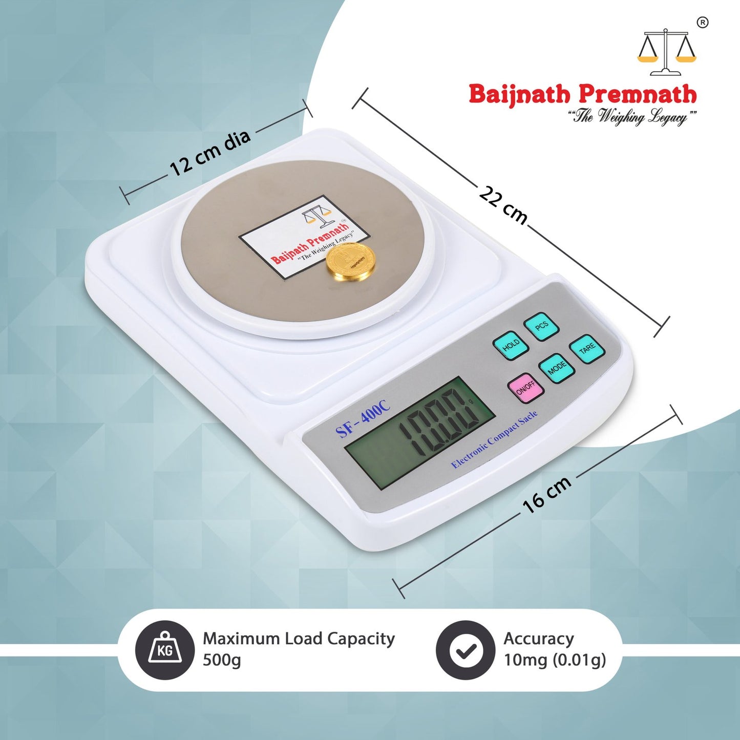 Baijnath Premnath Digital 500gm x 10mg (0.01g) Jewelry Weighing Scale with Wind Shield & Power Cord for Laboratories and Research Purpose(Not A Legal Scale for Commercial use)
