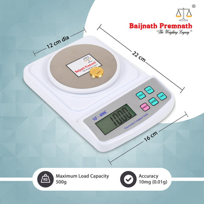 Baijnath Premnath Digital 500gm x 10mg (0.01g) Jewelry Weighing Scale with Wind Shield & Power Cord for Laboratories and Research Purpose(Not A Legal Scale for Commercial use)