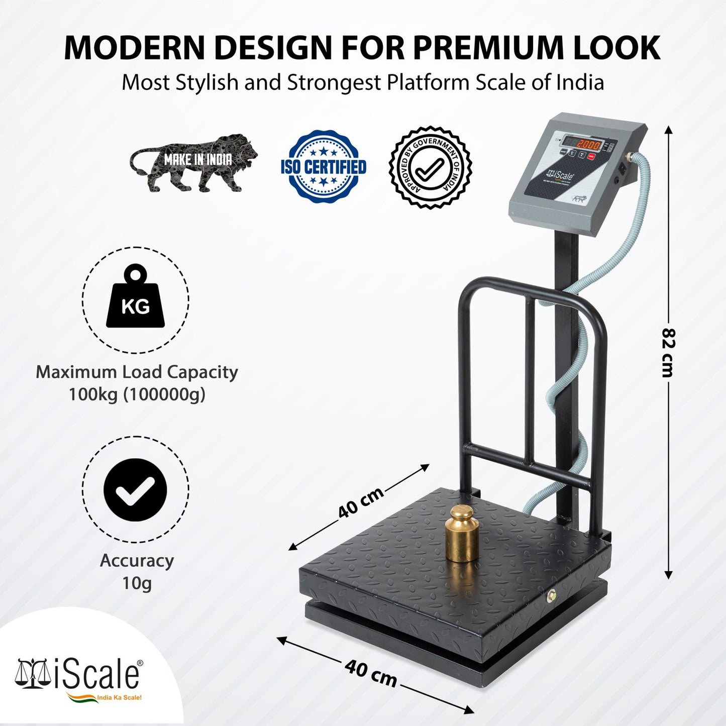 iScale i-13, 100kg x 10g platform scale, 400x400mm MS Pan, Front & Back Red Display, Chargeable