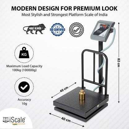 iScale i-13, 100kg x 10g platform scale, 400x400mm MS Pan, Front & Back Red Display, Chargeable