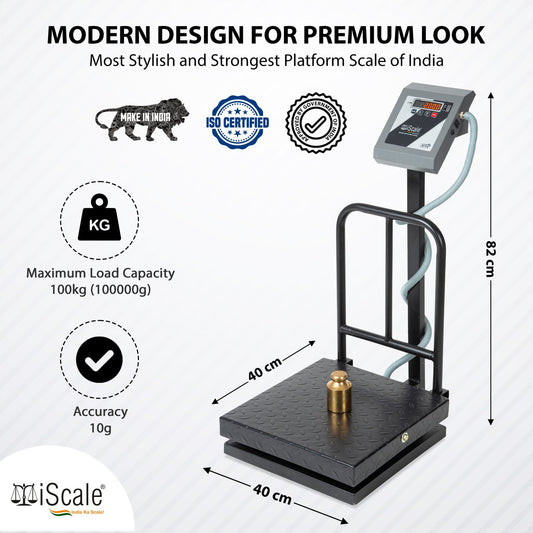 iScale i-13, 100kg x 10g platform scale, 400x400mm MS Pan, Front & Back Red Display, Chargeable