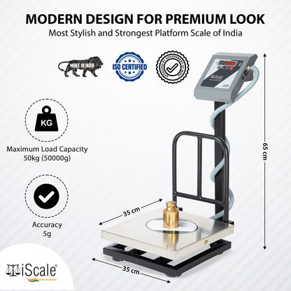 iScale i-11-RS232, 50kg x 5g platform scale, 350x350mm SS Pan, Front & Back Red Display,With RS232 Serial Port, Chargeable