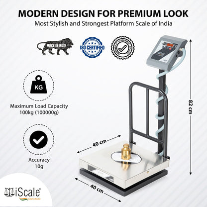 iScale i-12, 100kg x 10g platform scale, 400x400mm SS Pan, Front & Back Red Display, Chargeable