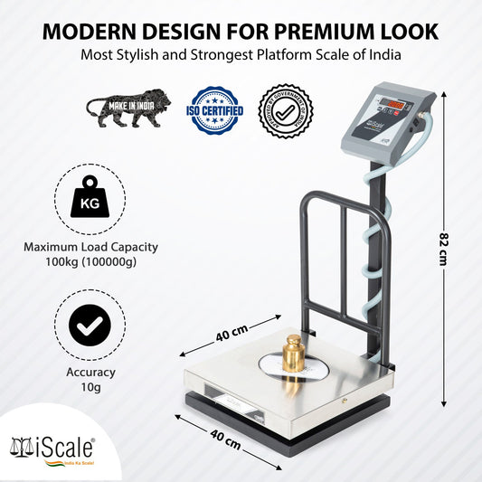 iScale i-12, 100kg x 10g platform scale, 400x400mm SS Pan, Front & Back Red Display, Chargeable