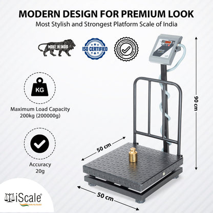 iScale i-17, 200kg x 20g platform scale, 500x500mm MS Pan, Front & Back Red Display, Chargeable