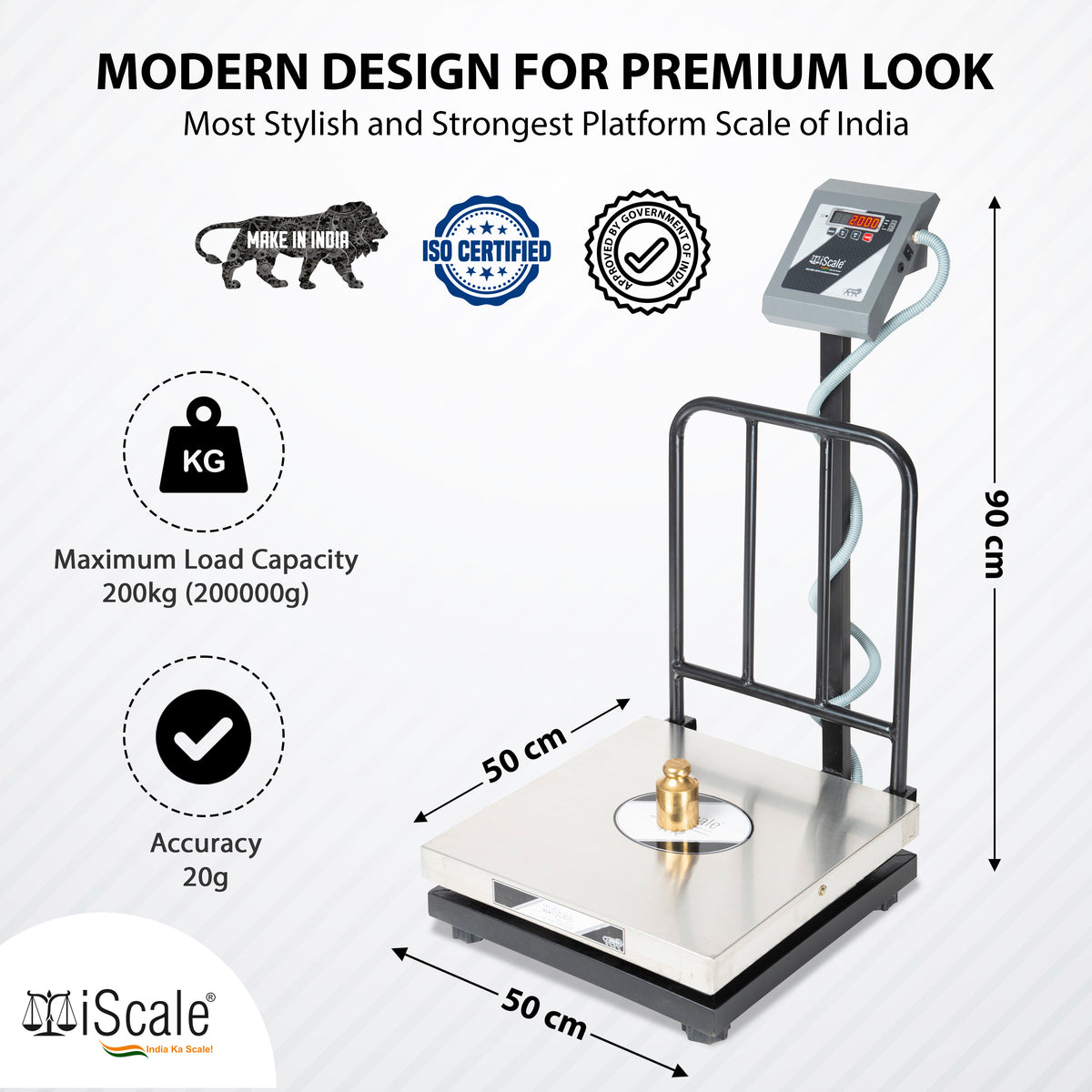 iScale i-16-RS232, 200kg x 20g platform scale, 500x500mm SS Pan, Front & Back Red Display with RS232 Serial Port, Chargeable