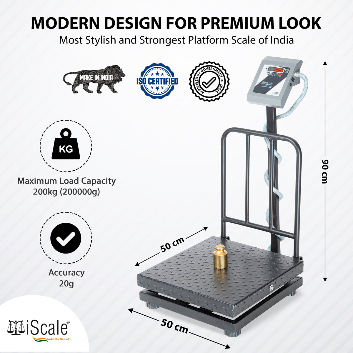 iScale i-17-RS232, 200kg x 20g platform scale, 500x500mm MS Pan, Front & Back Red Display With RS232 Serial Port, Chargeable