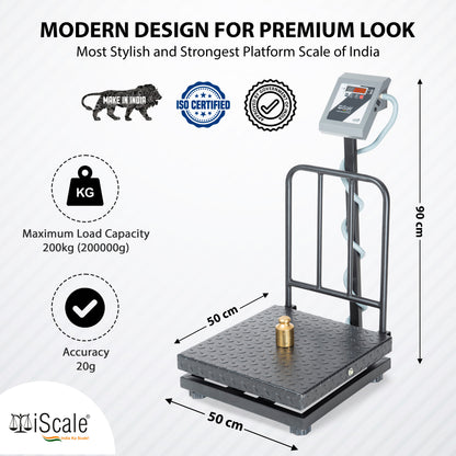iScale i-17-RS232, 200kg x 20g platform scale, 500x500mm MS Pan, Front & Back Red Display With RS232 Serial Port, Chargeable