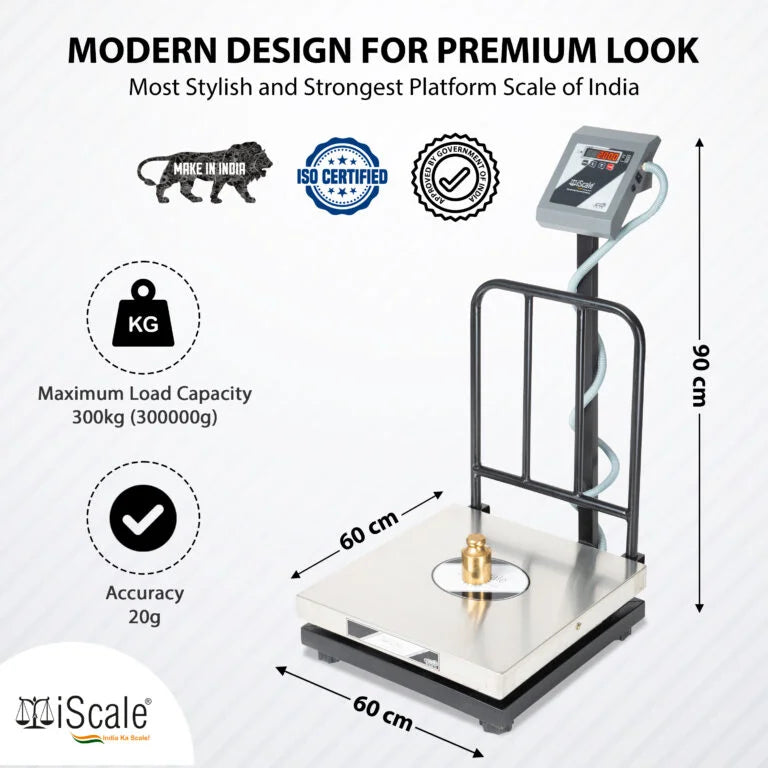 iScale i-18 Bluetooth Platform Scale | 500kg× 50g | SS Pan size 600x600mm | Front & Back Red Display | Free Android/Pc App Billing | For Commercial & Industrial Use