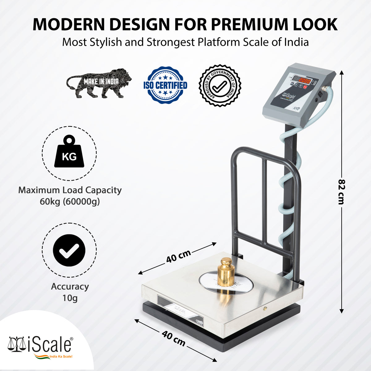 iScale i-12-RS232, 100kg x 10g platform scale, 400x400mm SS Pan, Front & Back Red Display With RS232 Serial Port, Chargeable