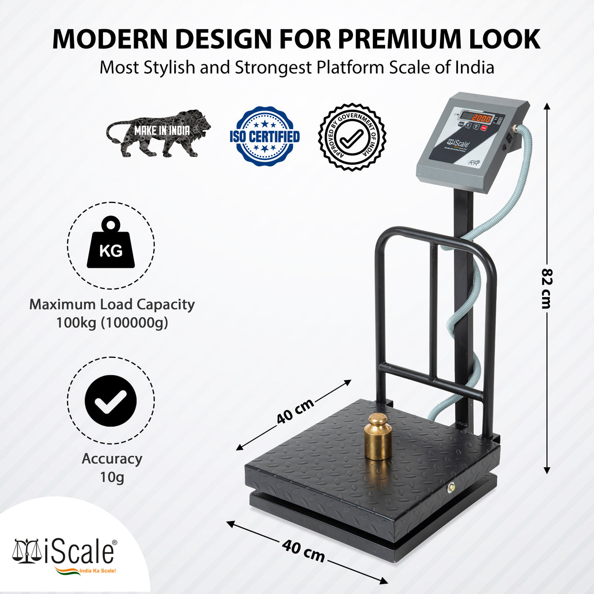 iScale i-13-RS232, 100kg x 10g platform scale, 400x400mm MS Pan, Front & Back Red Display with RS232 Serial Port, Chargeable
