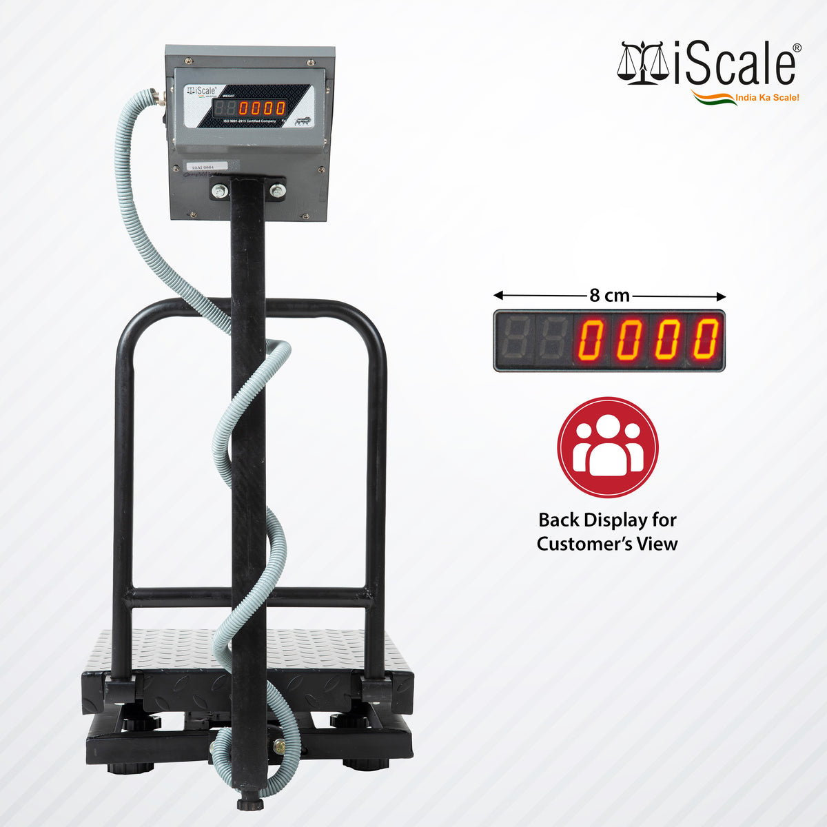 iScale i-13-RS232, 100kg x 10g platform scale, 400x400mm MS Pan, Front & Back Red Display with RS232 Serial Port, Chargeable