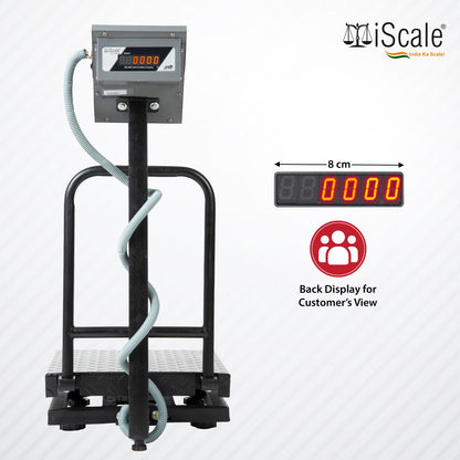 iScale i-13-RS232, 100kg x 10g platform scale, 400x400mm MS Pan, Front & Back Red Display with RS232 Serial Port, Chargeable