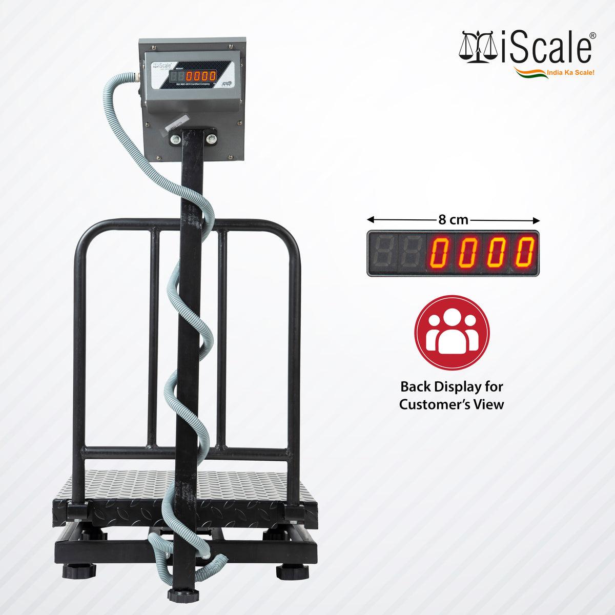 iScale i-15-RS232, 150kg x 20g platform scale, 450x450mm MS Pan, Front & Back Red Display With RS232 Serial Port, Chargeable