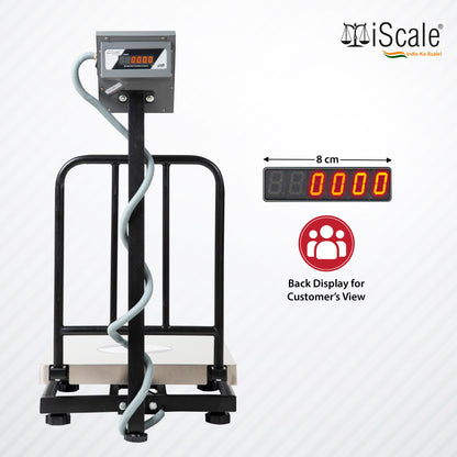 iScale i-16-RS232, 200kg x 20g platform scale, 500x500mm SS Pan, Front & Back Red Display with RS232 Serial Port, Chargeable