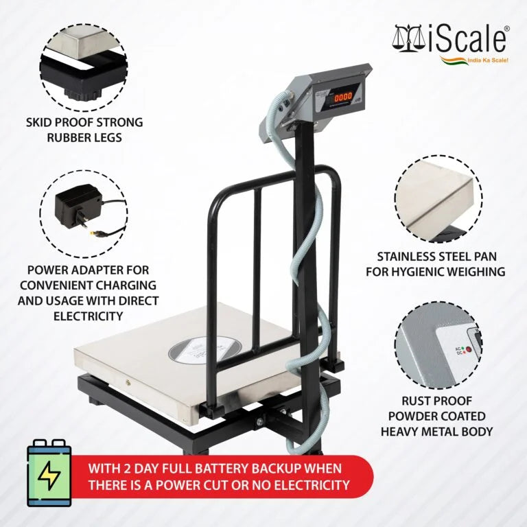 iScale i-16 Bluetooth Platform Scale | 150kg× 20g | SS Pan size 450x450mm | Front & Back Red Display | Free Android/Pc App Billing | For Commercial & Industrial Use