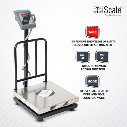 iScale i-16, 200kg x 20g platform scale, 500x500mm SS Pan, Front & Back Red Display, Chargeable