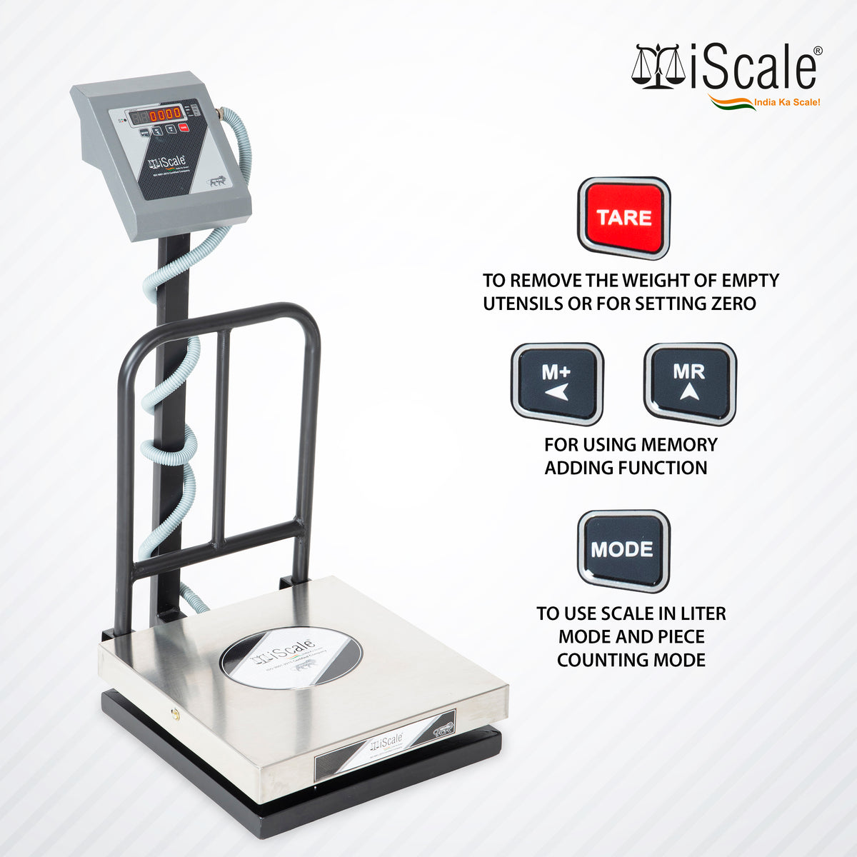 iScale i-12-RS232, 100kg x 10g platform scale, 400x400mm SS Pan, Front & Back Red Display With RS232 Serial Port, Chargeable
